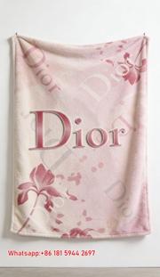 Dior Pink Floral Watermark Flannel Sofa Throw Blanket D251